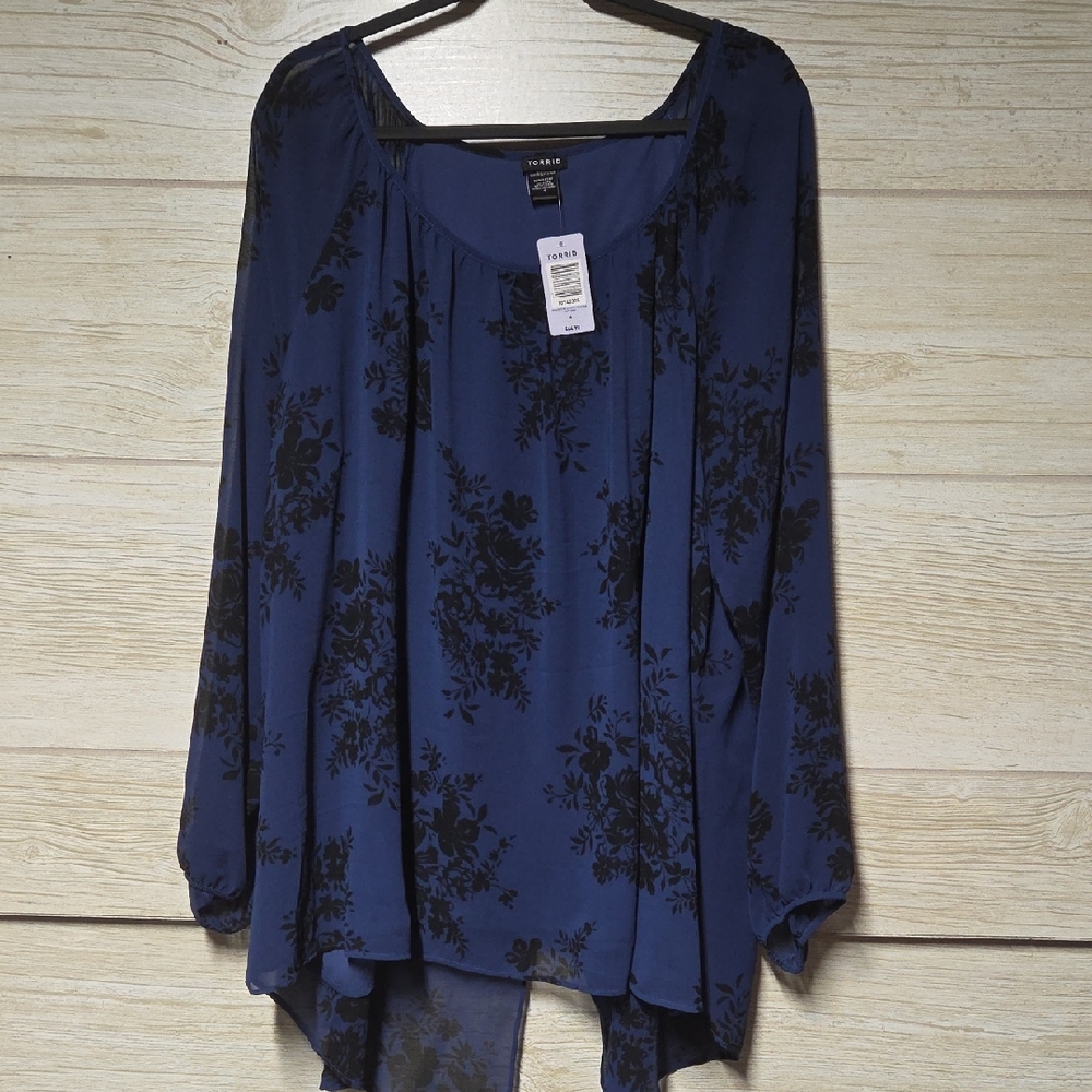 Elegant Navy Blue Floral Blouse by Chico's
